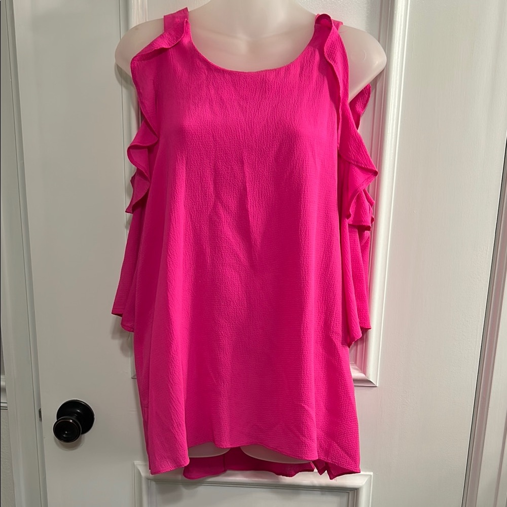 Pink Ruffle Cold Shoulder Top